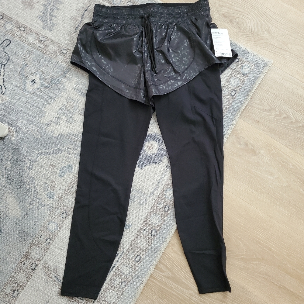 NWT Athleta Rainier 2 In 1 Athletic Tights with Leggings Black SzM